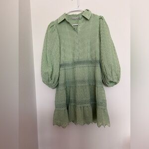 Alice + Olivia Women's Green Blakesley Eyelet Mini Shirt Dress Size 2